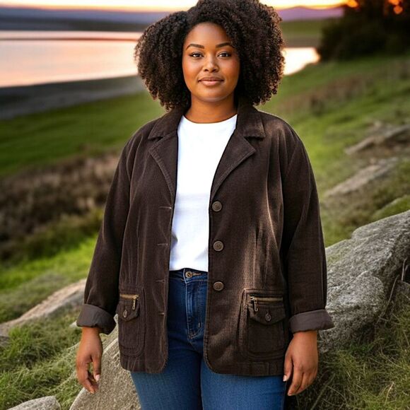 Gitano Corduroy Jacket 24W Plus Sz 3X Blazer Brown Farmhouse Chore Vintage - Picture 14 of 16